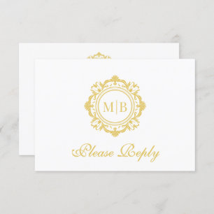 Ornate Floral Monogram Gold Wedding RSVP Card