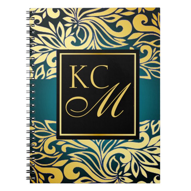 Ornate Floral Monogram Journal | teal (Front)