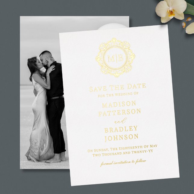 Ornate Floral Monogram Photo Wedding Save The Date (Creator Uploaded)