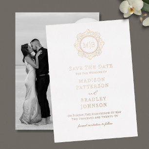 Ornate Floral Monogram Photo Wedding Save The Date
