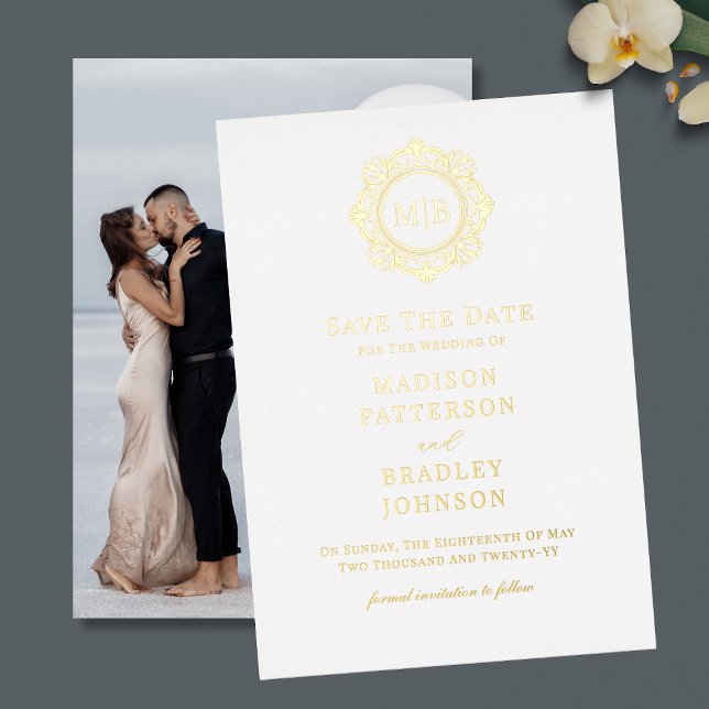Ornate Floral Monogram Photo Wedding Save The Date (Creator Uploaded)