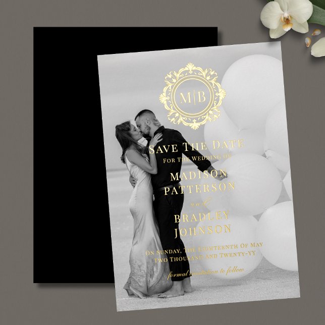 Ornate Floral Monogram Photo Wedding Save The Date (Creator Uploaded)