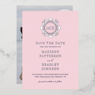 Ornate Floral Monogram Photo Wedding Save The Date