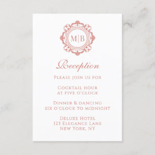 Ornate Floral Monogram Rose Gold Reception Wedding Enclosure Card