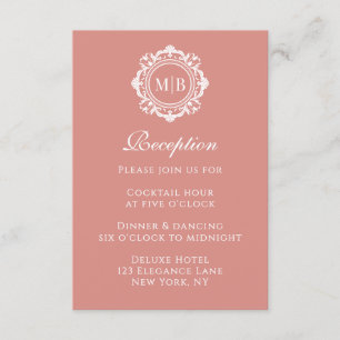 Ornate Floral Monogram Rose Gold Reception Wedding Enclosure Card