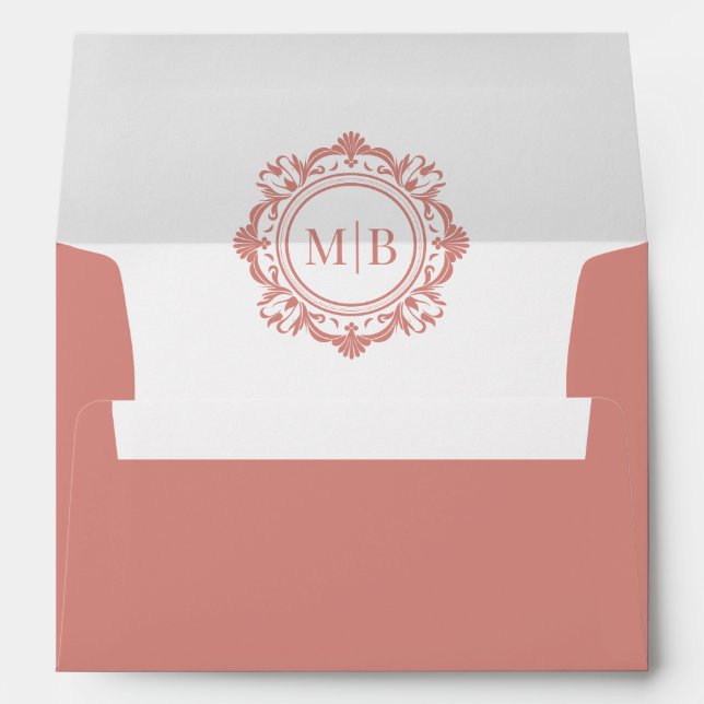 Ornate Floral Monogram Rose Gold Wedding Envelope (Back (Bottom))