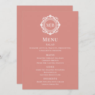 Ornate Floral Monogram Rose Gold Wedding Menu