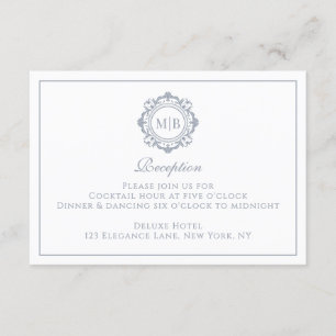 Ornate Floral Monogram Silver Reception Wedding Enclosure Card