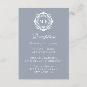 Ornate Floral Monogram Silver Reception Wedding Enclosure Card