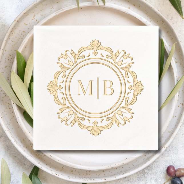Ornate Floral Monogram Wedding Custom Foil Napkins (Creator Uploaded)