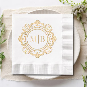 Ornate Floral Monogram Wedding Custom Foil Napkins