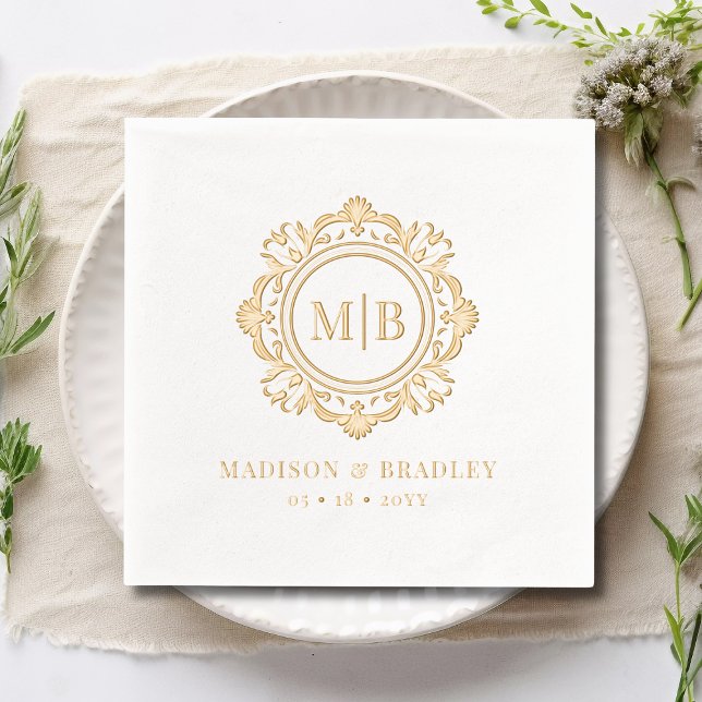 Ornate Floral Monogram Wedding Custom Foil Napkins (Creator Uploaded)