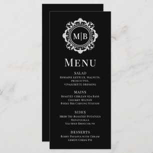 Ornate Floral Monogram Wedding Elegant Black White Menu