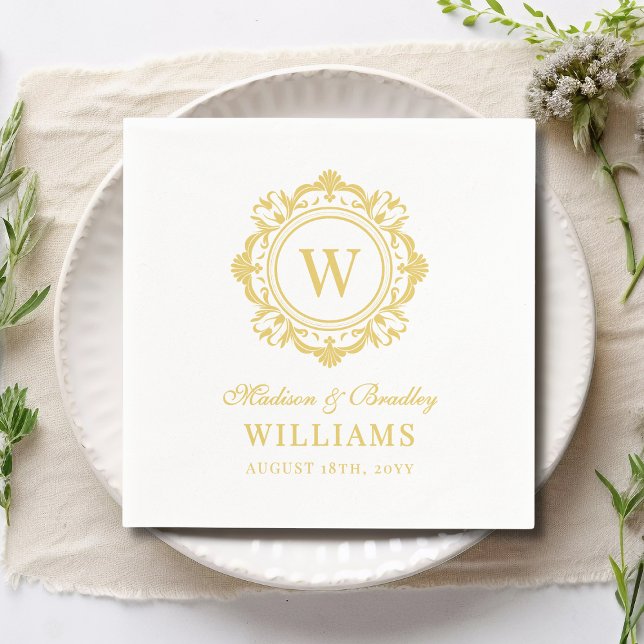 Ornate Floral Monogram Wedding Elegant Gold  Napkin (Creator Uploaded)