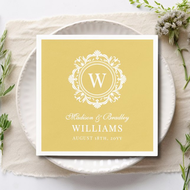 Ornate Floral Monogram Wedding Elegant Gold  Napkin (Creator Uploaded)