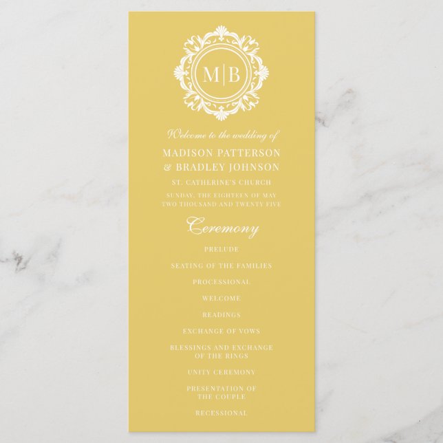Ornate Floral Monogram Wedding Elegant Gold Programme (Front)