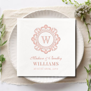 Ornate Floral Monogram Wedding Elegant Rose Gold Foil Napkins