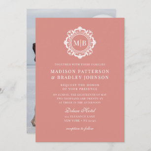 Ornate Floral Monogram Wedding Elegant Rose Gold Invitation