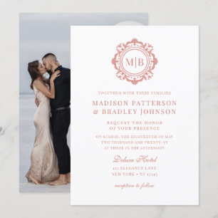 Ornate Floral Monogram Wedding Elegant Rose Gold Invitation
