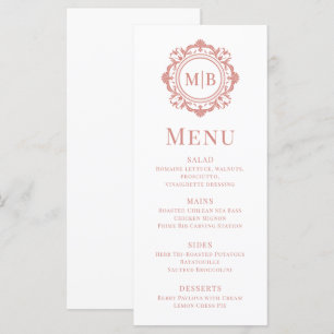 Ornate Floral Monogram Wedding Elegant Rose Gold Menu