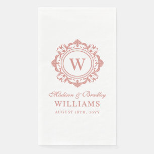 Ornate Floral Monogram Wedding Elegant Rose Gold Napkin