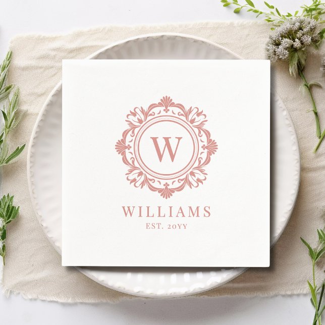 Ornate Floral Monogram Wedding Elegant Rose Gold Napkin (Creator Uploaded)