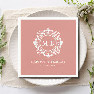 Ornate Floral Monogram Wedding Elegant Rose Gold Napkin