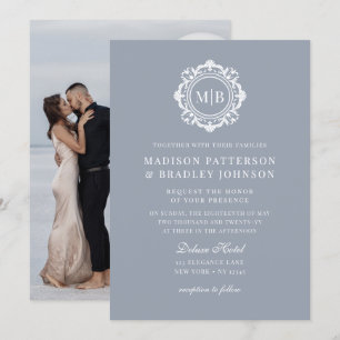 Ornate Floral Monogram Wedding Elegant Silver Invitation