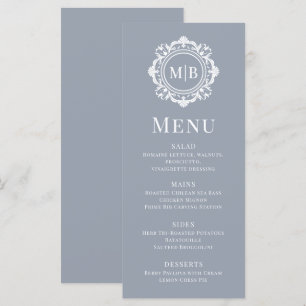 Ornate Floral Monogram Wedding Elegant Silver Menu