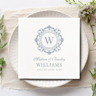 Ornate Floral Monogram Wedding Elegant Silver Napkin