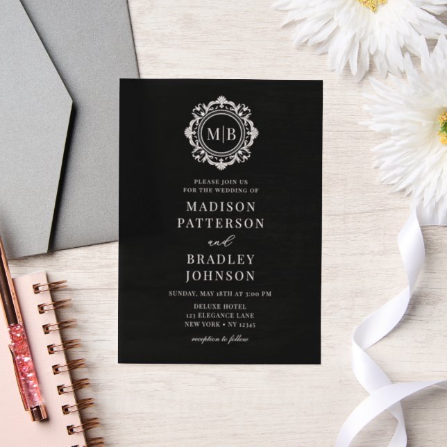 Ornate Floral Monogram Wedding Elegant Vellum Invitations (Wedding)