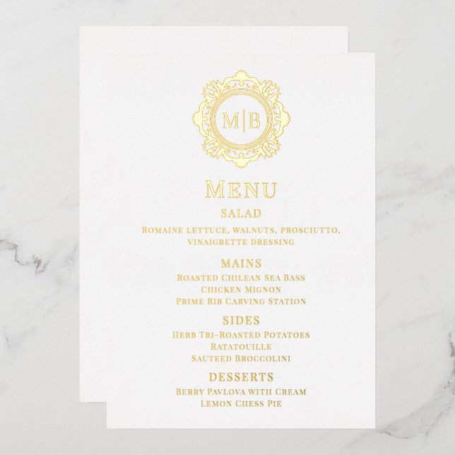 Ornate Floral Monogram Wedding Menu (Front/Back)