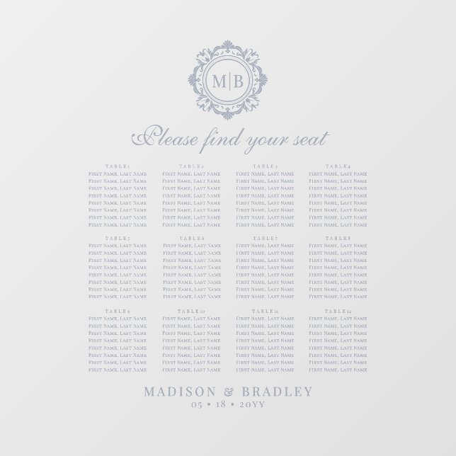 Ornate Floral Monogram Wedding Seating Chart (Sheet)