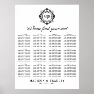 Ornate Floral Monogram Wedding Seating Chart