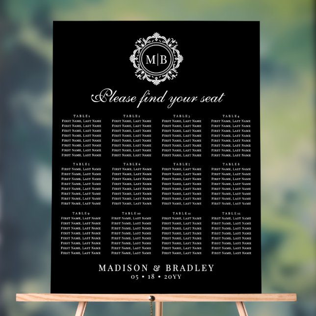 Ornate Floral Monogram Wedding Seating Chart (Neutral)