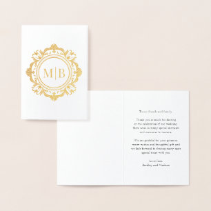 Ornate Floral Monogram Wedding Thank You Foil Card