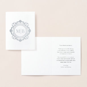 Ornate Floral Monogram Wedding Thank You Foil Card