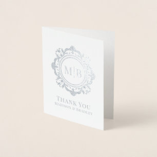 Ornate Floral Monogram Wedding Thank You Foil Card