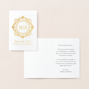 Ornate Floral Monogram Wedding Thank You Foil Card