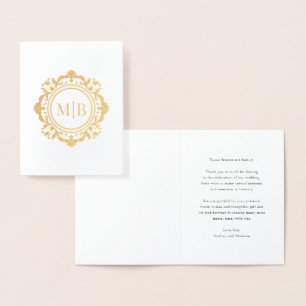 Ornate Floral Monogram Wedding Thank You Foil Card