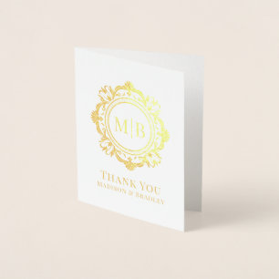 Ornate Floral Monogram Wedding Thank You Foil Card