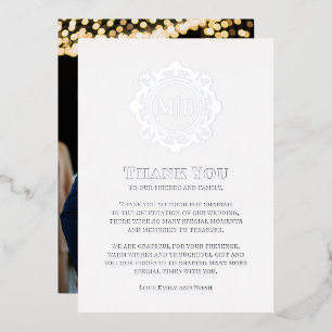 Ornate Floral Monogram Wedding Thank You Photo