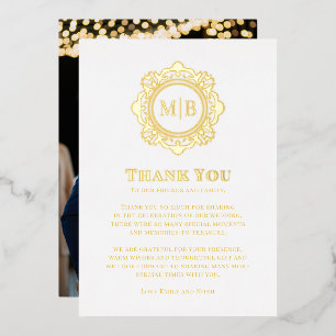 Ornate Floral Monogram Wedding Thank You Photo