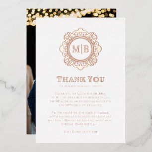 Ornate Floral Monogram Wedding Thank You Photo