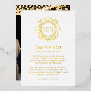 Ornate Floral Monogram Wedding Thank You Photo