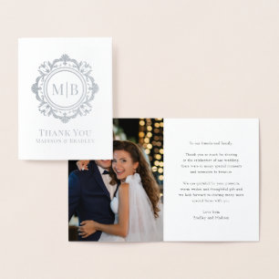 Ornate Floral Monogram Wedding Thank You Photo Foil Card
