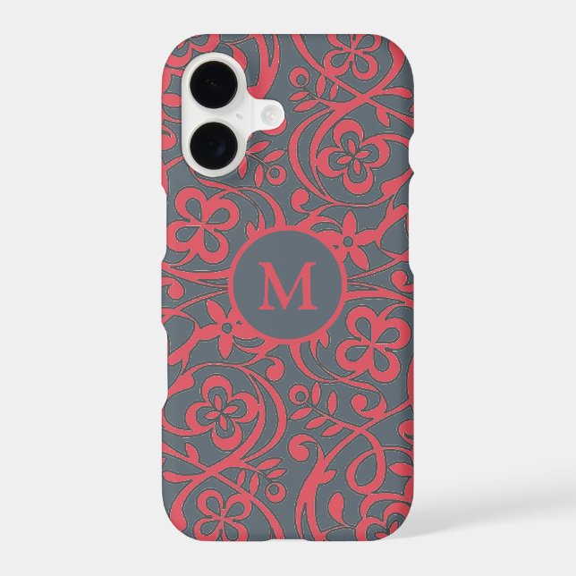 Ornate Floral Pattern in Pink and Grey Monogram (Back)