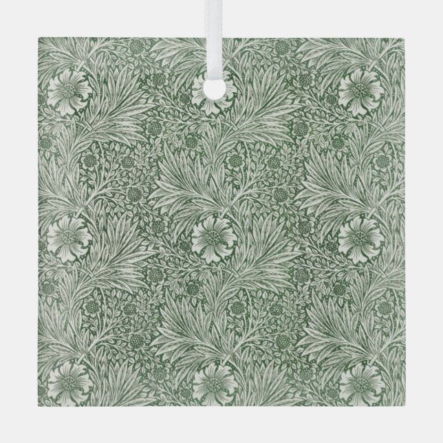 Ornate floral pattern of white flowers & leaves glass tree decoration (Front)