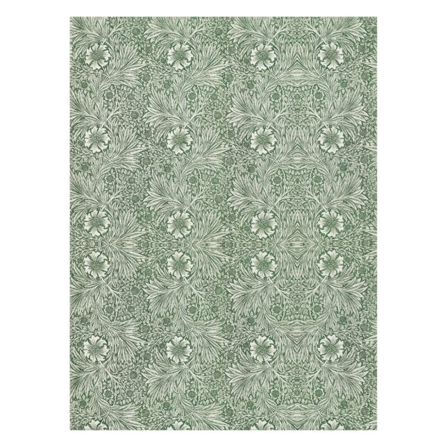 Ornate floral pattern of white flowers & leaves tablecloth (Front)