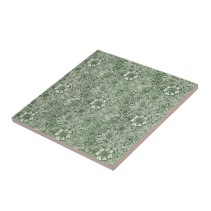 Ornate floral pattern of white flowers & leaves tile